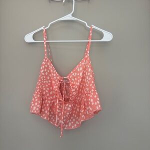 Blue blush pink and white polka dot crop top